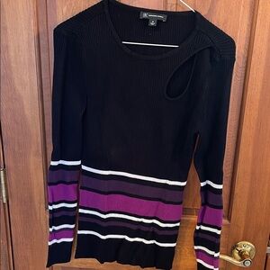White House Black Market Black and Purple Striped Sweater; long- sleeved